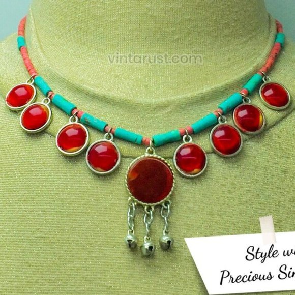 Exotic Necklace,Handcrafted Beaded Necklace, Tribal Beaded Chain Choker Necklace - Picture 1 of 7